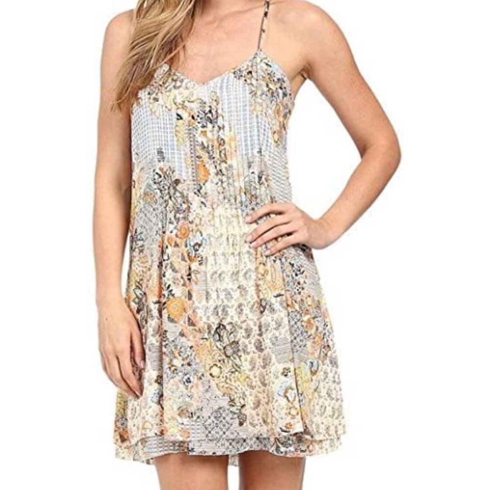 Sanctuary multicolored boho mini pleated sleeveless dress size M